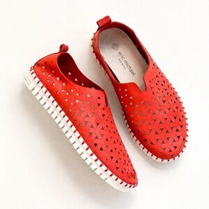 Eric Michael Cutout Leather Flats Red Scandi Boho Comfort Shoes Italy US 11 B01